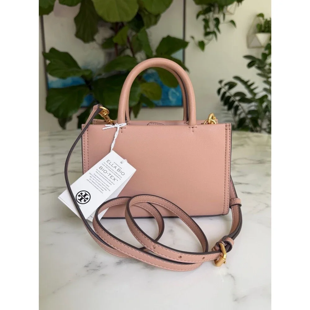 NWT Tory Burch MINI ELLA Bio Tote Bag in Light Sand Beige Tan Crossbody